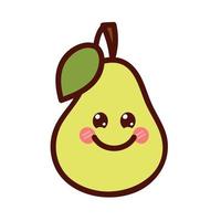 Kawaii pear in cartoon style. Cute fruit character with smiling face. Vector illustration isolated on white background.