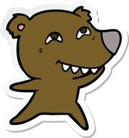 sticker of a cartoon bear showing teeth vector