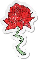 pegatina retro angustiada de una rosa de tatuaje de dibujos animados vector