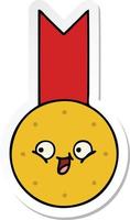 sticker of a cute cartoon gold medal vector