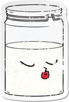 distressed sticker of a cartoon glass jar vector