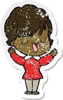 distressed sticker of a cartoon woman talking vector