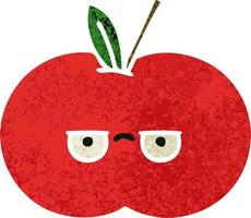 retro illustration style cartoon red apple vector