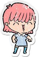 distressed sticker of a cartoon woman vector