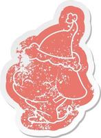 cute cartoon distressed sticker of a elephant wearing santa hat vector