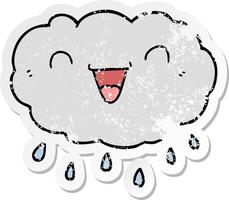 distressed sticker of a happy cartoon cloud vector