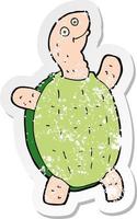 retro distressed sticker of a cartoon happy turtle vector