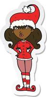 sticker of a cartoon santas helper woman vector