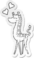 distressed sticker of a cartoon giraffe with love heart vector