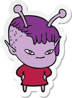 sticker of a cute cartoon alien girl vector