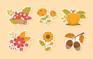 conjunto de pegatinas florales de otoño vector