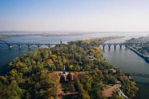 View over the Dnieper River in Kiev. Aerial drone view. photo