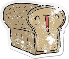 distressed sticker of a cute cartoon loaf of bread vector