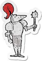 retro distressed sticker of a cartoon medieval knight vector