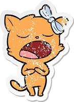 distressed sticker of a cartoon singing cat vector