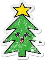 distressed sticker of a cute cartoon christmas tree vector