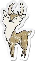 distressed sticker of a cartoon happy stag vector