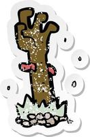 retro distressed sticker of a cartoon zombie hand vector