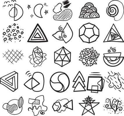 Abstract Hand Drawn Doodle Line Art Outline Set