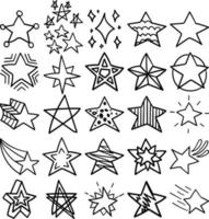 Stars Hand Drawn Doodle Line Art Outline Set vector