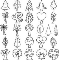 Trees Hand Drawn Doodle Line Art Outline Set vector