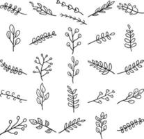 Plants Hand Drawn Doodle Line Art Outline Set vector