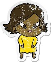 distressed sticker of a cartoon stressed woman vector