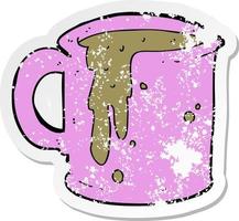 retro distressed sticker of a cartoon coffee mug vector