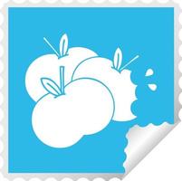 square peeling sticker cartoon juicy apple vector