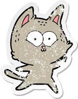 distressed sticker of a cartoon cat vector