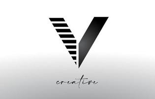 Lines Letter V Logo Design with Creative Lines Cut on half of The Letter vector