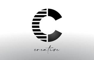 diseño del logotipo de la letra c de líneas con líneas creativas cortadas en la mitad de la letra vector