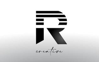 Lines Letter R Logo Design with Creative Lines Cut on half of The Letter vector