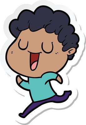 sticker of a laughing cartoon man running