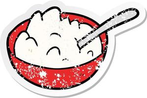 distressed sticker of a cartoon bowl of porridge vector