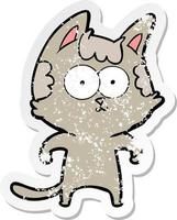 distressed sticker of a happy cartoon cat vector