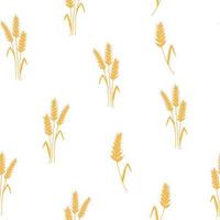 Seamless pattern with spikelets and grains of wheat on white background. Vector cartoon flat illustration for backery packaging, flour production, agriculture, harvest design