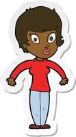 sticker of a cartoon woman shrugging shoulders vector