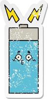 distressed sticker of a cute cartoon battery vector