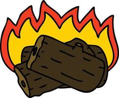 quirky hand drawn cartoon burning log vector