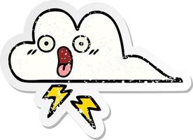 distressed sticker of a cute cartoon thunder cloud vector