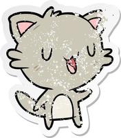 distressed sticker of a cartoon happy cat vector