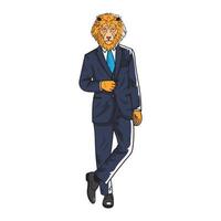 león traje de negocios personaje de dibujos animados grave vector