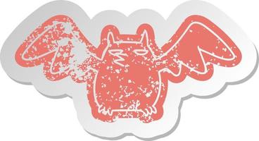 distressed old sticker of a night bat vector