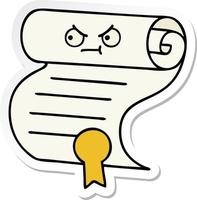 sticker of a cute cartoon contract vector