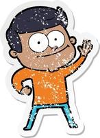 distressed sticker of a cartoon happy man vector