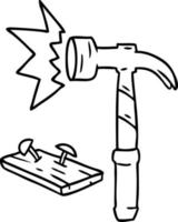 line drawing doodle of a hammer and nails vector