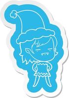 cartoon  sticker of a undead vampire girl wearing santa hat vector