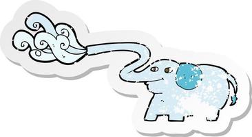 retro distressed sticker of a cartoon elephant squirting water vector