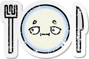 distressed sticker of a cute cartoon dinner plate vector